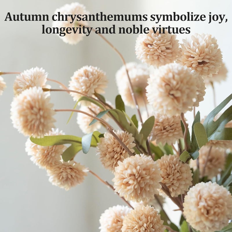 TBOHCRAFED Ceramic Flower Vase Set of 3, Fake Flowers in Vase for Centerpieces with 8 Artificial Autumn Chrysanthemums Artificial Decorative Swags - Image 5